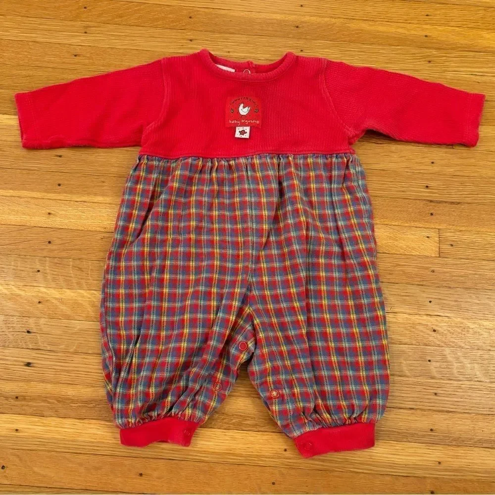Baby B’Gosh Osh Kosh B’Gosh vintage red plaid chicken farm long sleeve jumpsuit